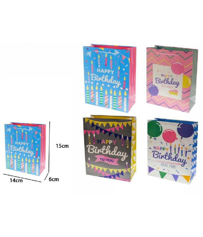Set 3 Buste Busta Regalo Happy Birthday Compleanno 14x15x6cm 69968 Vari Modelli         