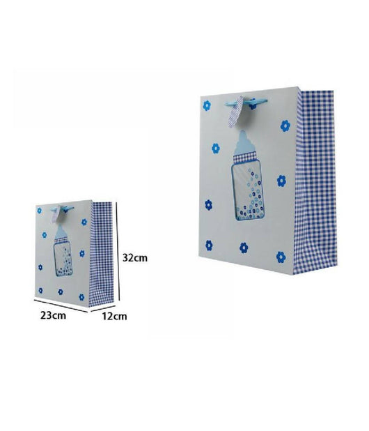 Set 3 Buste Da Regalo 26x32x12cm Fantasia Biberon Maschio Femmina Nascita 65913         