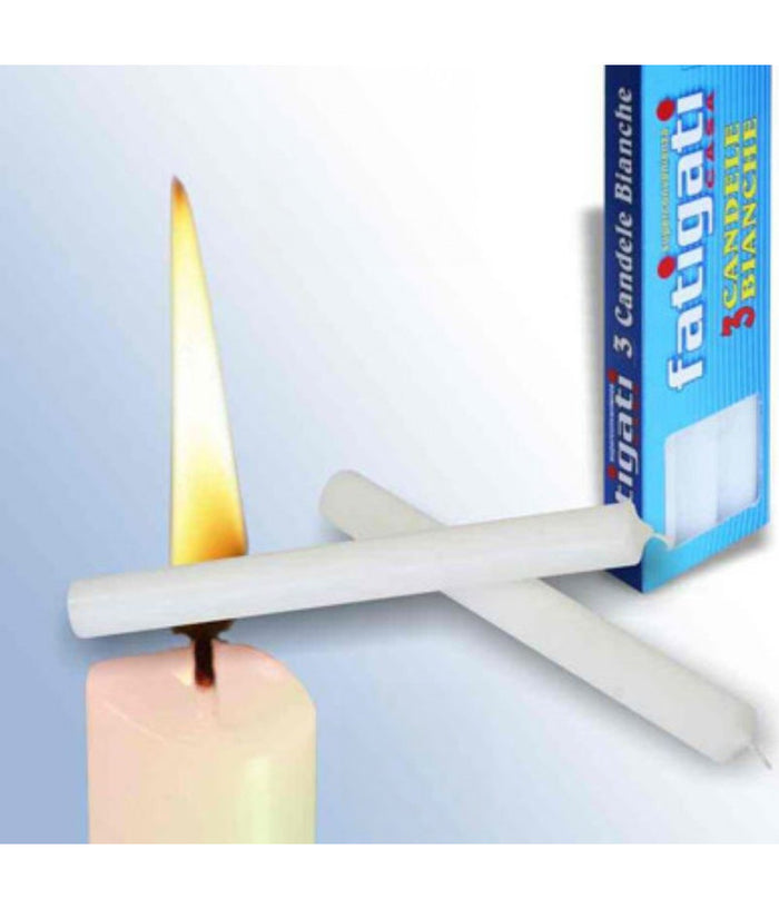 Set 3 Candele Steariche Candela Votiva In Cera Bianche Lunghe 18x2cm Decorazioni         