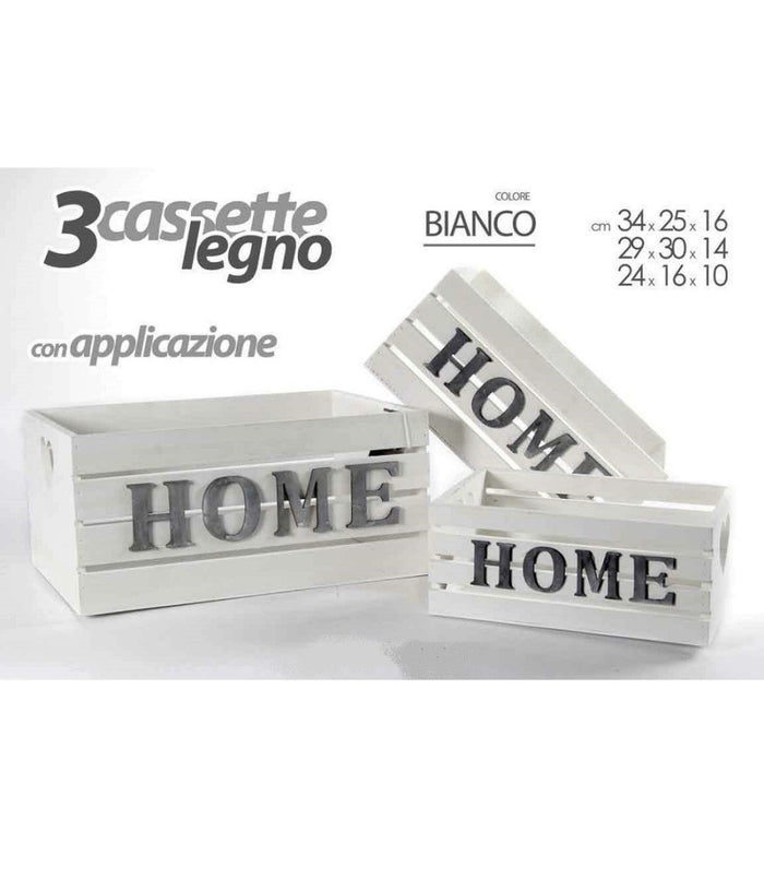 Set 3 Cassette Cassettina Portapianta Legno 16/14/10cm Home Deluxe Bianco 736124         