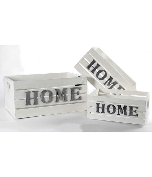 Set 3 Cassette Cassettina Portapianta Legno 16/14/10cm Home Deluxe Bianco 736124         