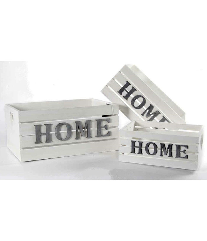 Set 3 Cassette Cassettina Portapianta Legno 16/14/10cm Home Deluxe Bianco 736124         