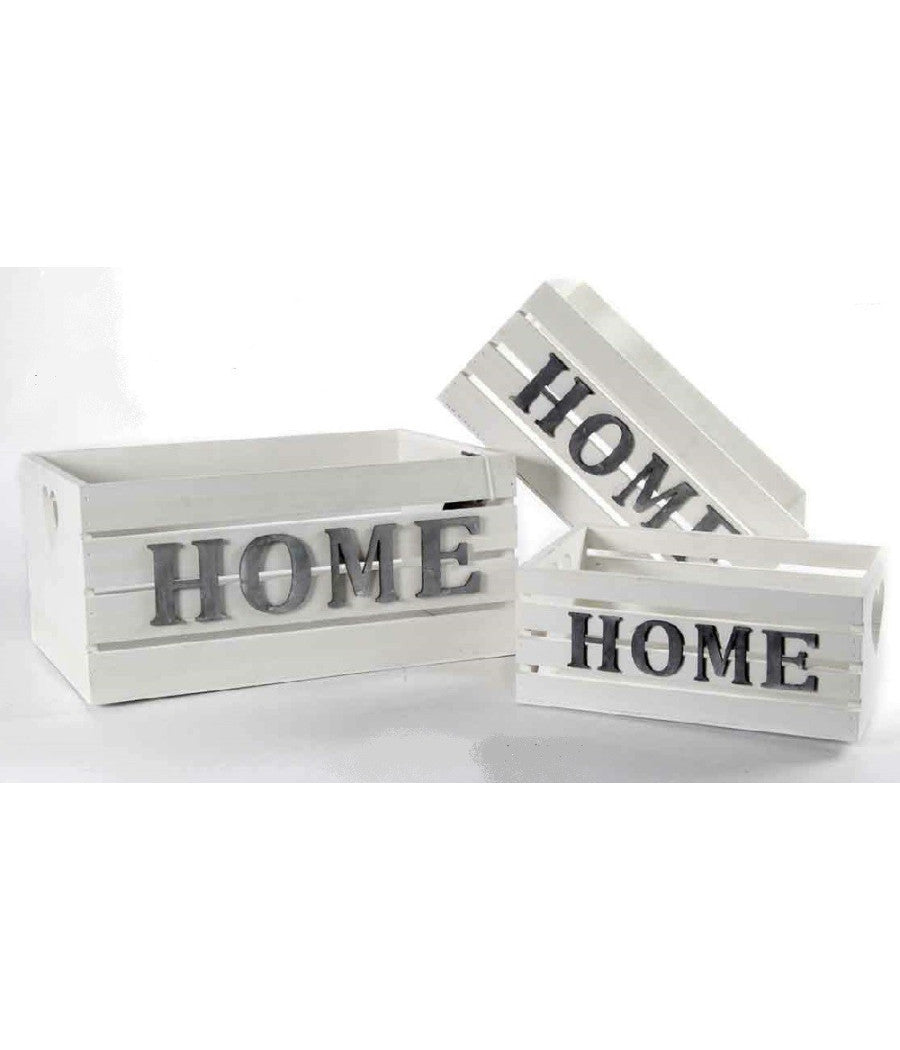 Set 3 Cassette Cassettina Portapianta Legno 16/14/10cm Home Deluxe Bianco 736124         