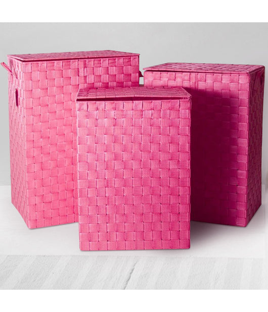 Set 3 Cesti Portabiancheria Portatutto Casa Tessuto 3 Misure 54/51/46cm â€¨colore  Fucsia       