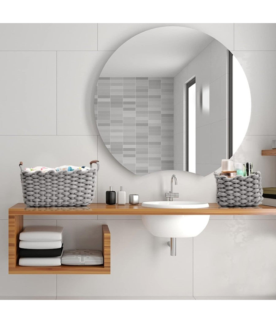 Set 3 Cestini Intrecciati Corda Cesto Porta Oggetti Organizza Decora Casa 10635         