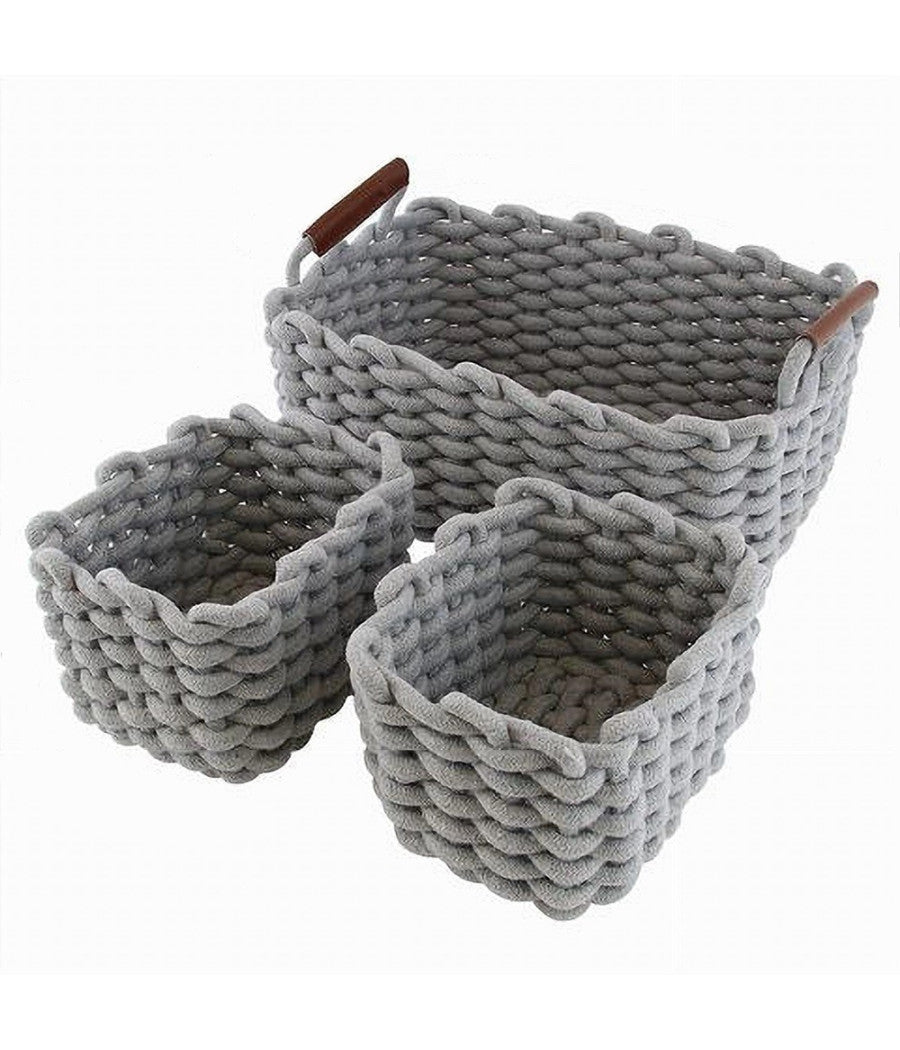 Set 3 Cestini Intrecciati Corda Cesto Porta Oggetti Organizza Decora Casa 10635         