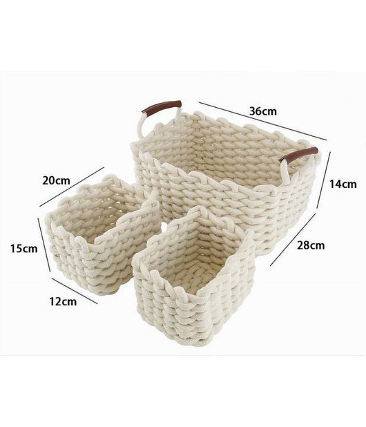 Set 3 Cestini Intrecciati In Corda Cesto Portaoggetti Organizza Decora Casa 10634         