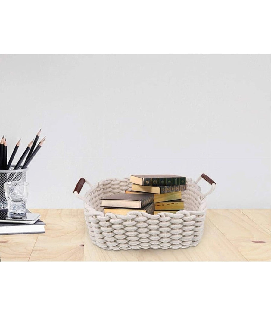 Set 3 Cestini Intrecciati In Corda Cesto Portaoggetti Organizza Decora Casa 10634         