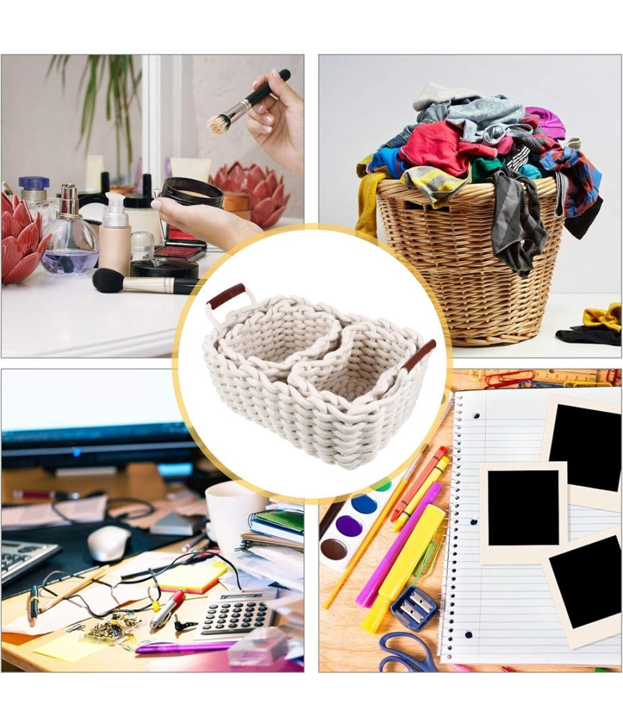 Set 3 Cestini Intrecciati In Corda Cesto Portaoggetti Organizza Decora Casa 10634         