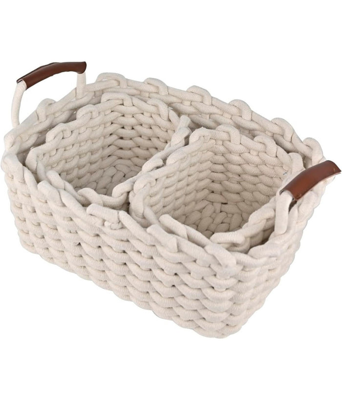 Set 3 Cestini Intrecciati In Corda Cesto Portaoggetti Organizza Decora Casa 10634         