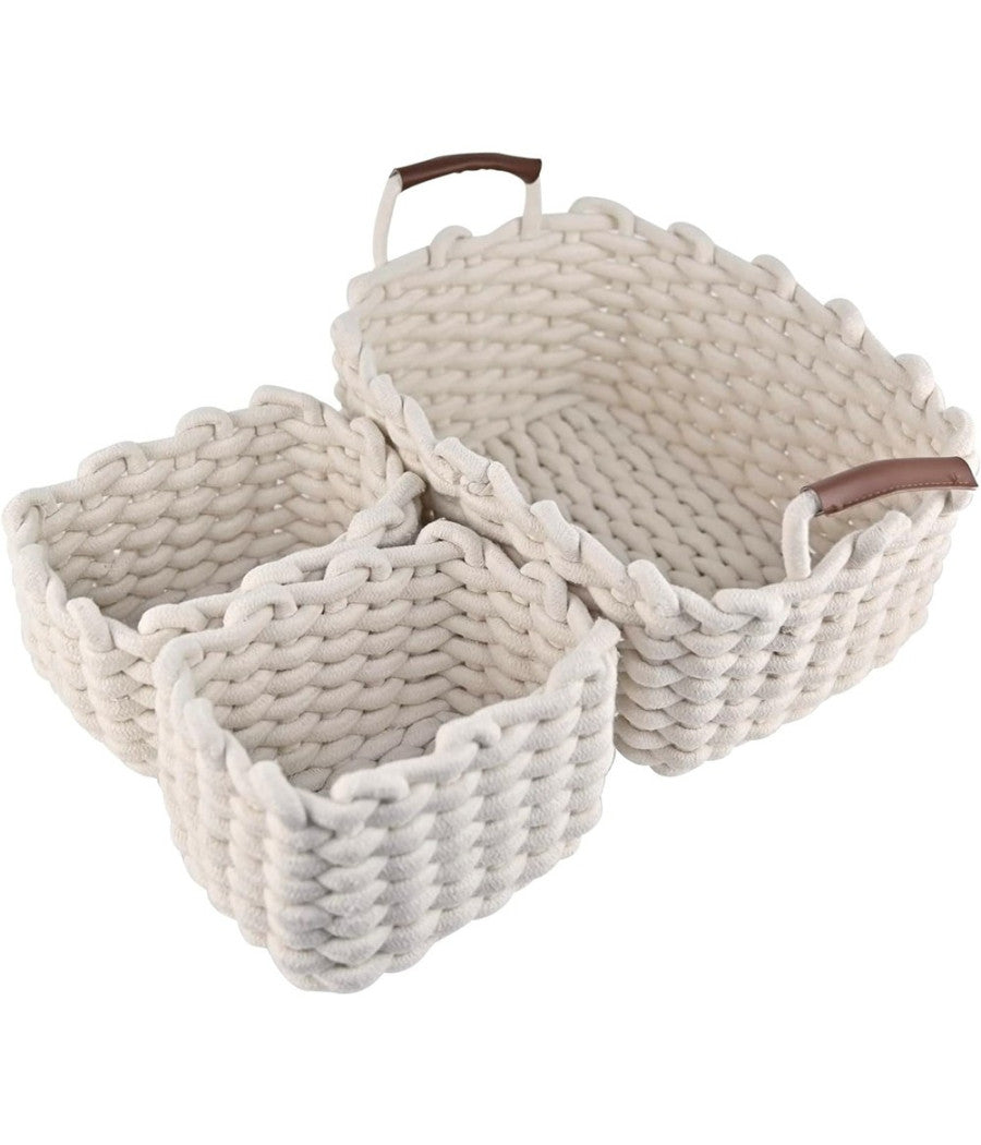Set 3 Cestini Intrecciati In Corda Cesto Portaoggetti Organizza Decora Casa 10634         