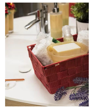 Set 3 Cestini Porta Oggetti Organizer In Tessuto Rettangolari Bagno Rosso 69910         