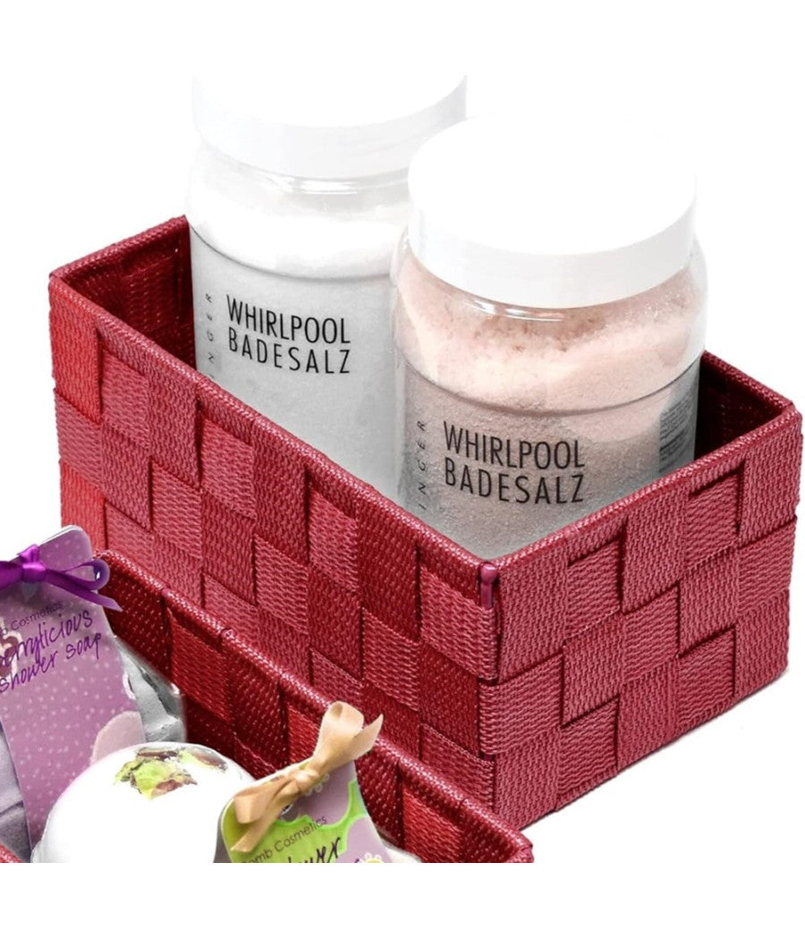 Set 3 Cestini Porta Oggetti Organizer In Tessuto Rettangolari Bagno Rosso 69910         