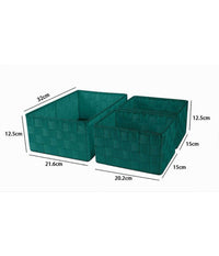 Set 3 Cestini Porta Oggetti Organizer In Tessuto Rettangolari Bagno Verde 69951         