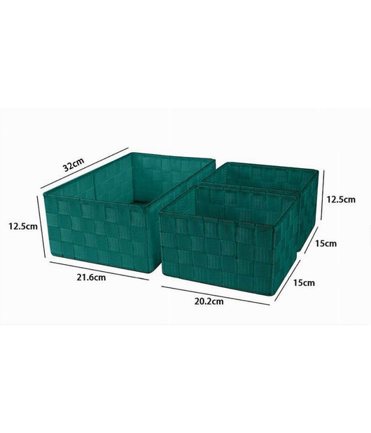 Set 3 Cestini Porta Oggetti Organizer In Tessuto Rettangolari Bagno Verde 69951         