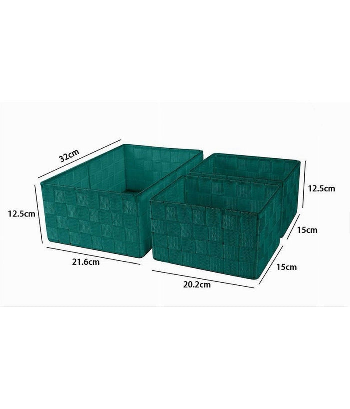 Set 3 Cestini Porta Oggetti Organizer In Tessuto Rettangolari Bagno Verde 69951         