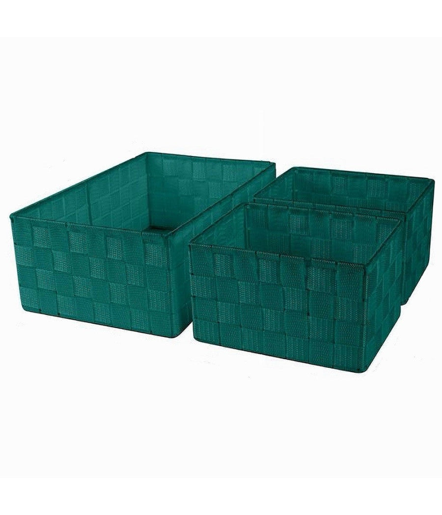Set 3 Cestini Porta Oggetti Organizer In Tessuto Rettangolari Bagno Verde 69951         