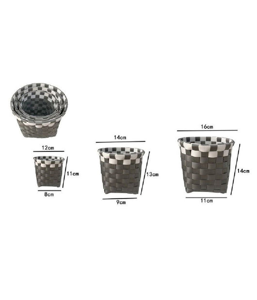 Set 3 Cestini Porta Oggetti Organizer Tessuto Bagno Rotondi Grigio Bianco 59075         