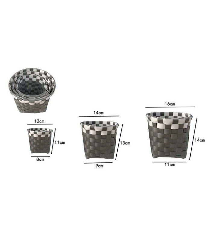 Set 3 Cestini Porta Oggetti Organizer Tessuto Bagno Rotondi Grigio Bianco 59075         