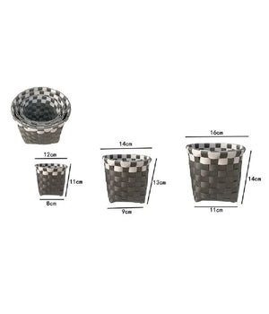 Set 3 Cestini Porta Oggetti Organizer Tessuto Bagno Rotondi Grigio Bianco 59075         