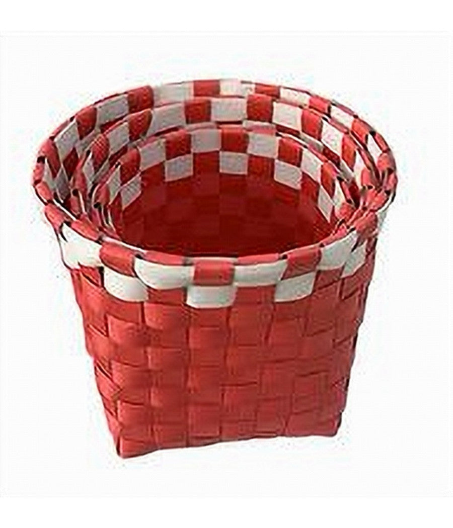 Set 3 Cestini Porta Oggetti Organizer Tessuto Bagno Rotondi Rosso Bianco 59077         