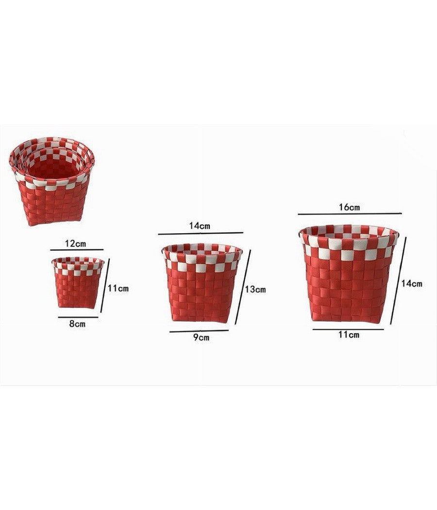 Set 3 Cestini Porta Oggetti Organizer Tessuto Bagno Rotondi Rosso Bianco 59077         