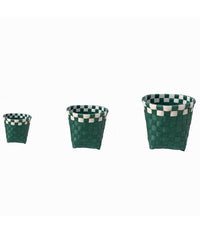 Set 3 Cestini Porta Oggetti Organizer Tessuto Bagno Rotondi Verde Bianco 59078         