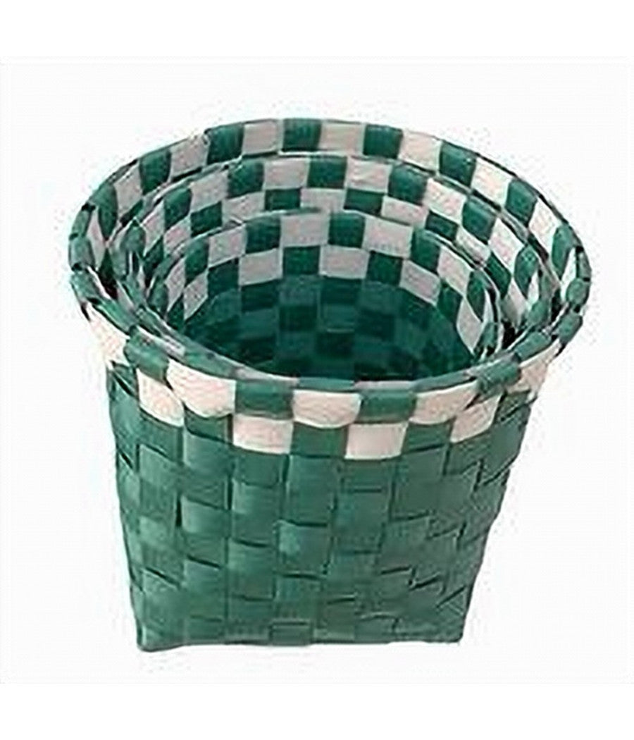 Set 3 Cestini Porta Oggetti Organizer Tessuto Bagno Rotondi Verde Bianco 59078         