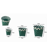 Set 3 Cestini Porta Oggetti Organizer Tessuto Bagno Rotondi Verde Bianco 59078         