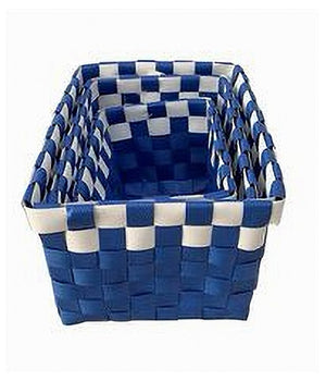 Set 3 Cestini Portaoggetti Organizer Tessuto Bagno Rettangolari Blu Bianco 59082         