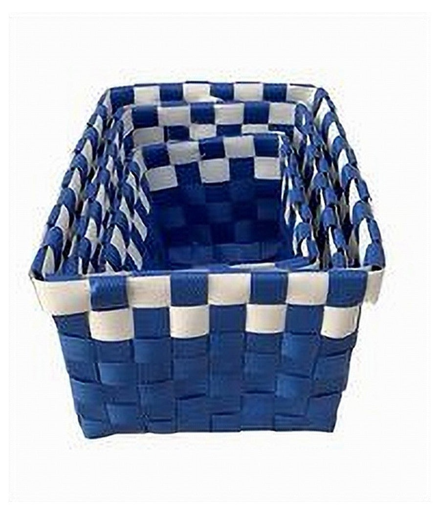 Set 3 Cestini Portaoggetti Organizer Tessuto Bagno Rettangolari Blu Bianco 59082         