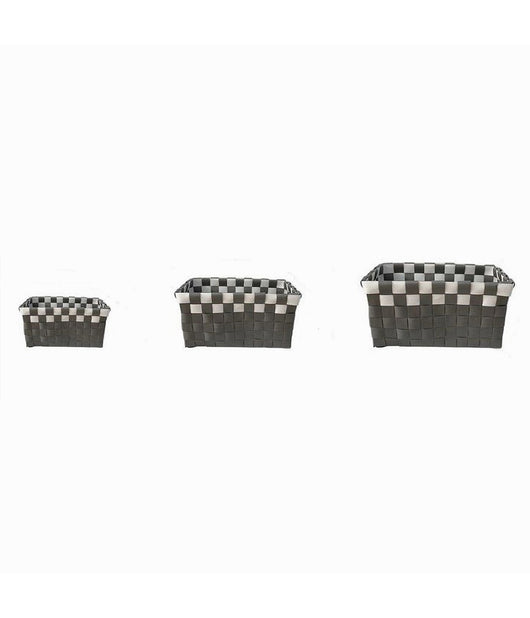 Set 3 Cestini Portaoggetti Organizer Tessuto Bagno Rettangolari Grigio Bianco 59081         