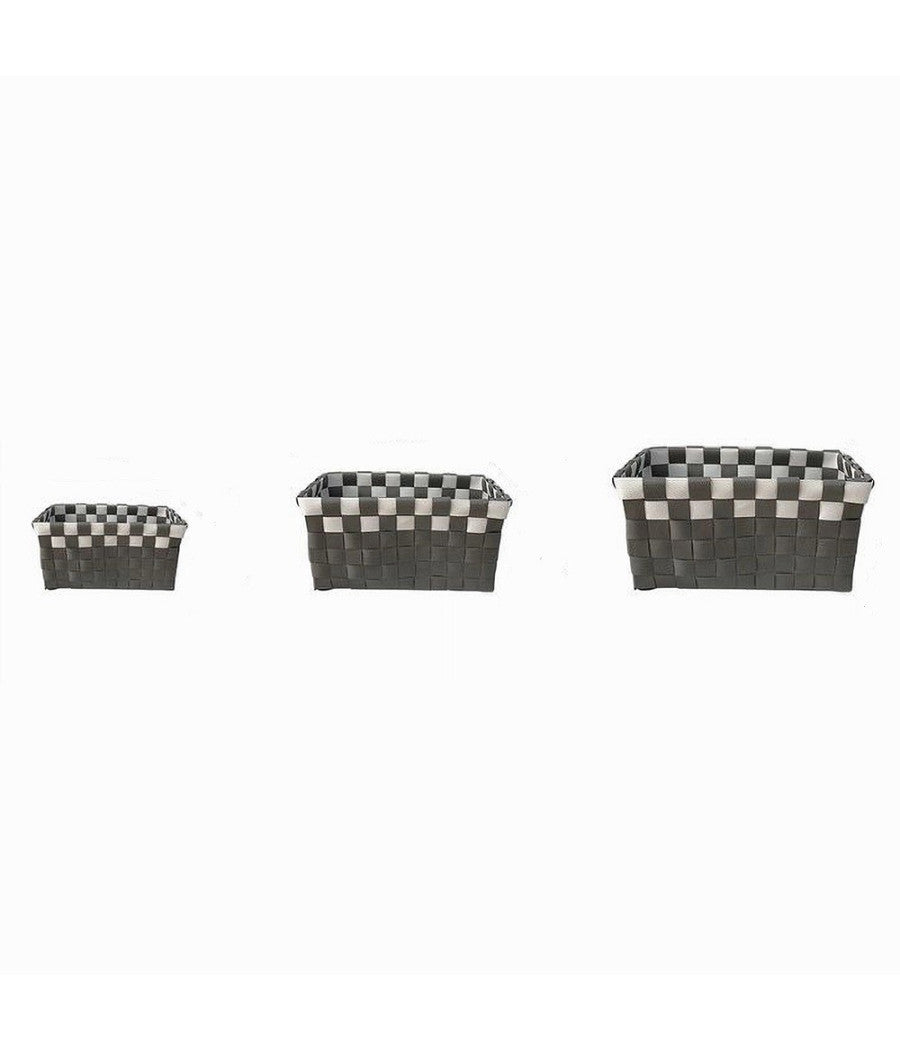 Set 3 Cestini Portaoggetti Organizer Tessuto Bagno Rettangolari Grigio Bianco 59081         