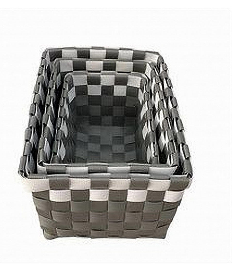 Set 3 Cestini Portaoggetti Organizer Tessuto Bagno Rettangolari Grigio Bianco 59081         