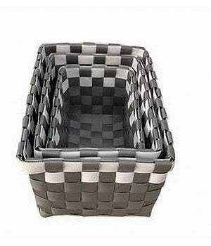 Set 3 Cestini Portaoggetti Organizer Tessuto Bagno Rettangolari Grigio Bianco 59081         