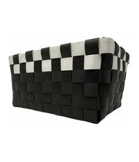 Set 3 Cestini Portaoggetti Organizer Tessuto Bagno Rettangolari Nero Bianco 59079         