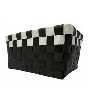 Set 3 Cestini Portaoggetti Organizer Tessuto Bagno Rettangolari Nero Bianco 59079         