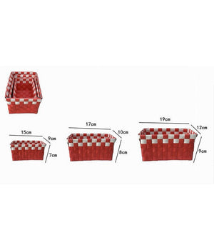 Set 3 Cestini Portaoggetti Organizer Tessuto Bagno Rettangolari Rosso Bianco 59083         