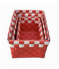 Set 3 Cestini Portaoggetti Organizer Tessuto Bagno Rettangolari Rosso Bianco 59083         