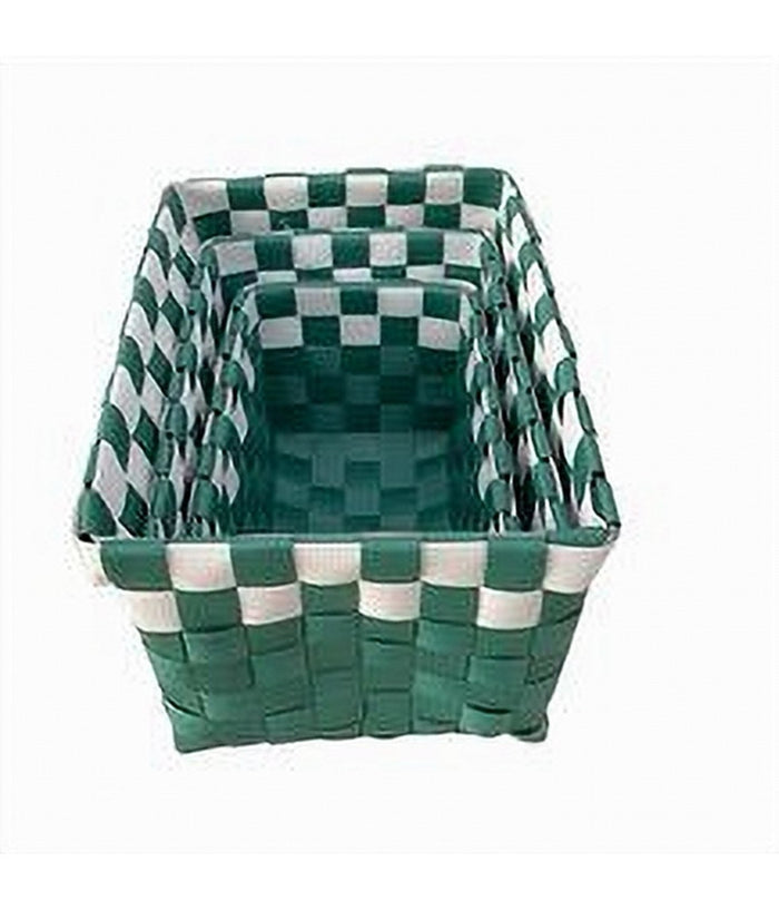 Set 3 Cestini Portaoggetti Organizer Tessuto Bagno Rettangolari Verde Bianco 59084         