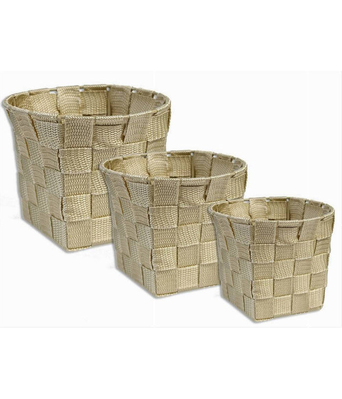 Set 3 Cestini Rotondi Porta Oggetti In Tessuto Beige Per Bagno Casa Cucina 79045         