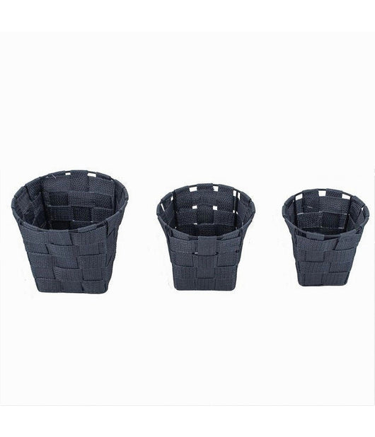 Set 3 Cestini Rotondi Porta Oggetti Tessuto Grigio Scuro Bagno Casa Cucina 79044         