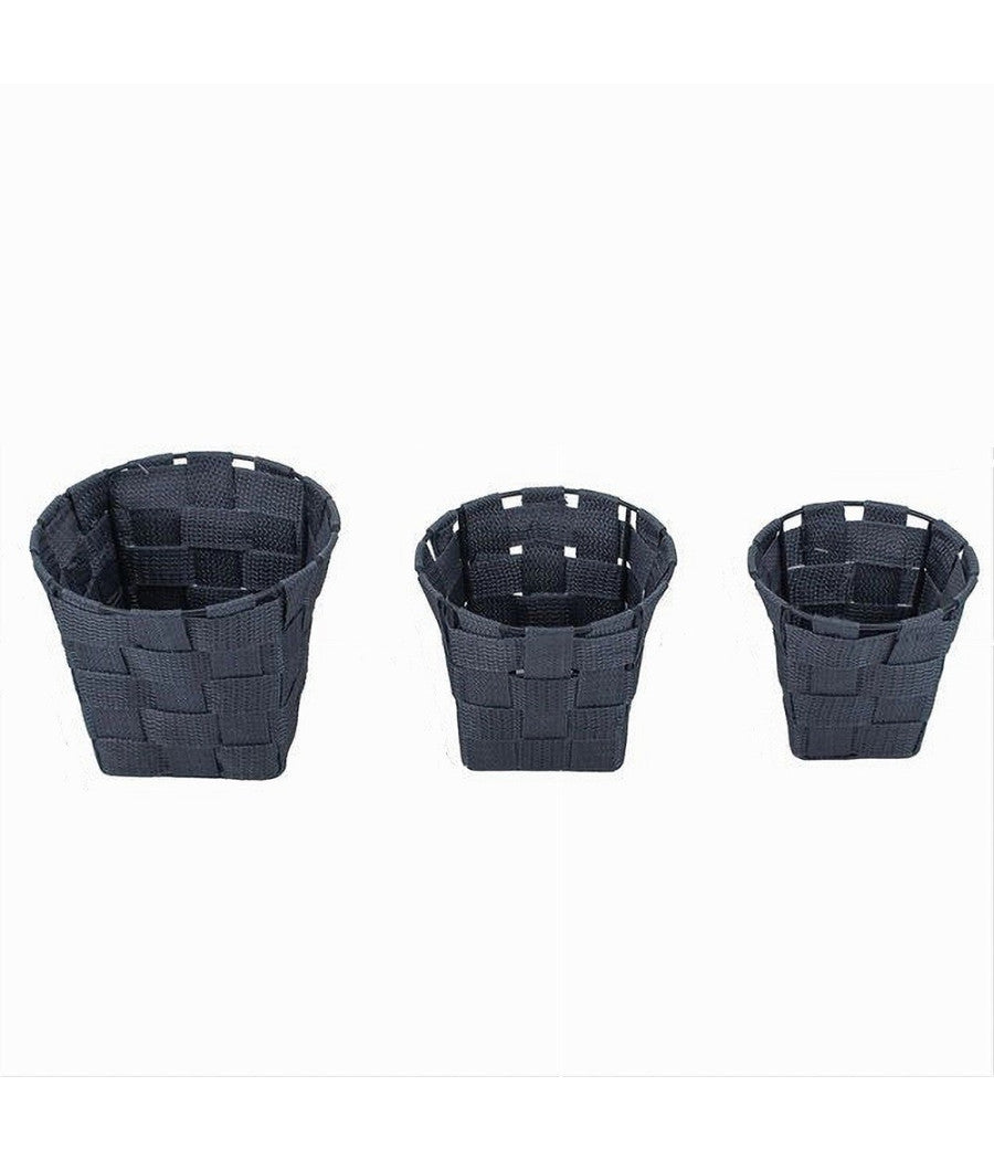 Set 3 Cestini Rotondi Porta Oggetti Tessuto Grigio Scuro Bagno Casa Cucina 79044         