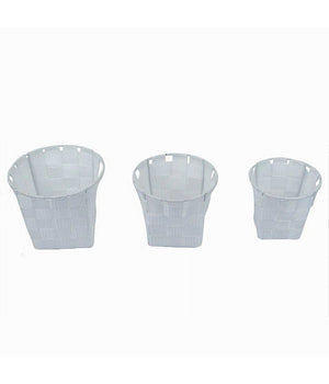 Set 3 Cestini Rotondi Portaoggetti In Tessuto Bianco Per Bagno Casa Cucina 79043         