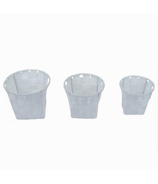 Set 3 Cestini Rotondi Portaoggetti In Tessuto Bianco Per Bagno Casa Cucina 79043         