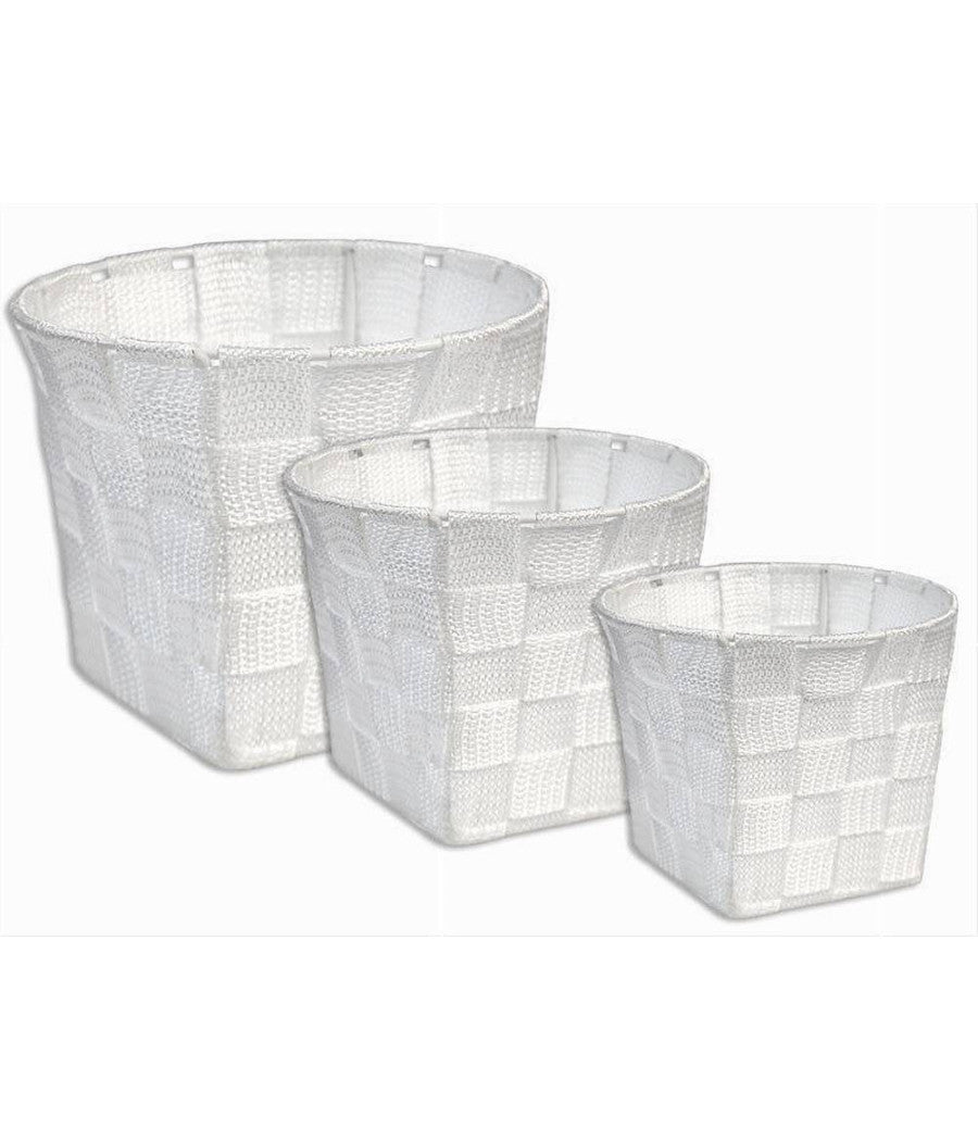 Set 3 Cestini Rotondi Portaoggetti In Tessuto Bianco Per Bagno Casa Cucina 79043         