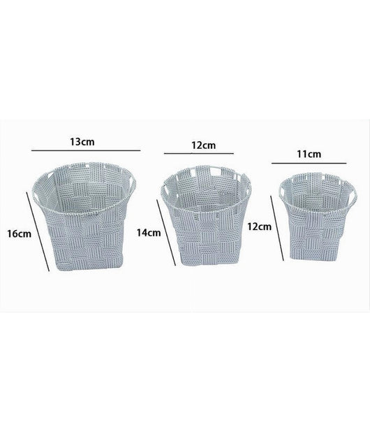 Set 3 Cestini Tondi Porta Oggetti Tessuto Grigio Chiaro Bagno Casa Cucina 79042         