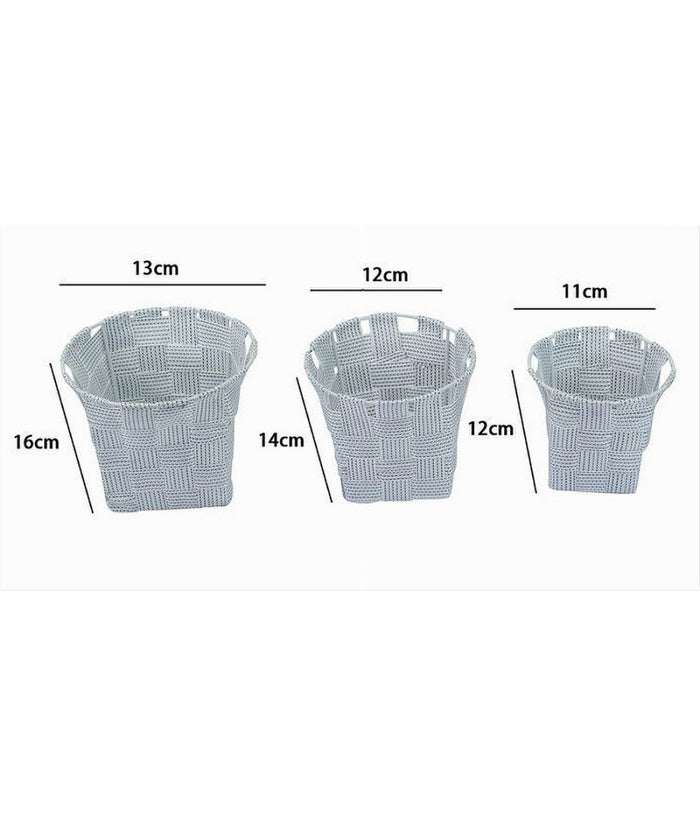 Set 3 Cestini Tondi Porta Oggetti Tessuto Grigio Chiaro Bagno Casa Cucina 79042         