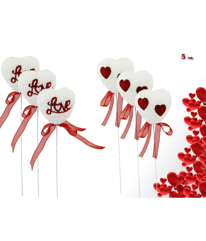 Set 3 Cuori Polistirolo 5 Cm Con Stand Per San Valentino Modelli Assortiti 69063         