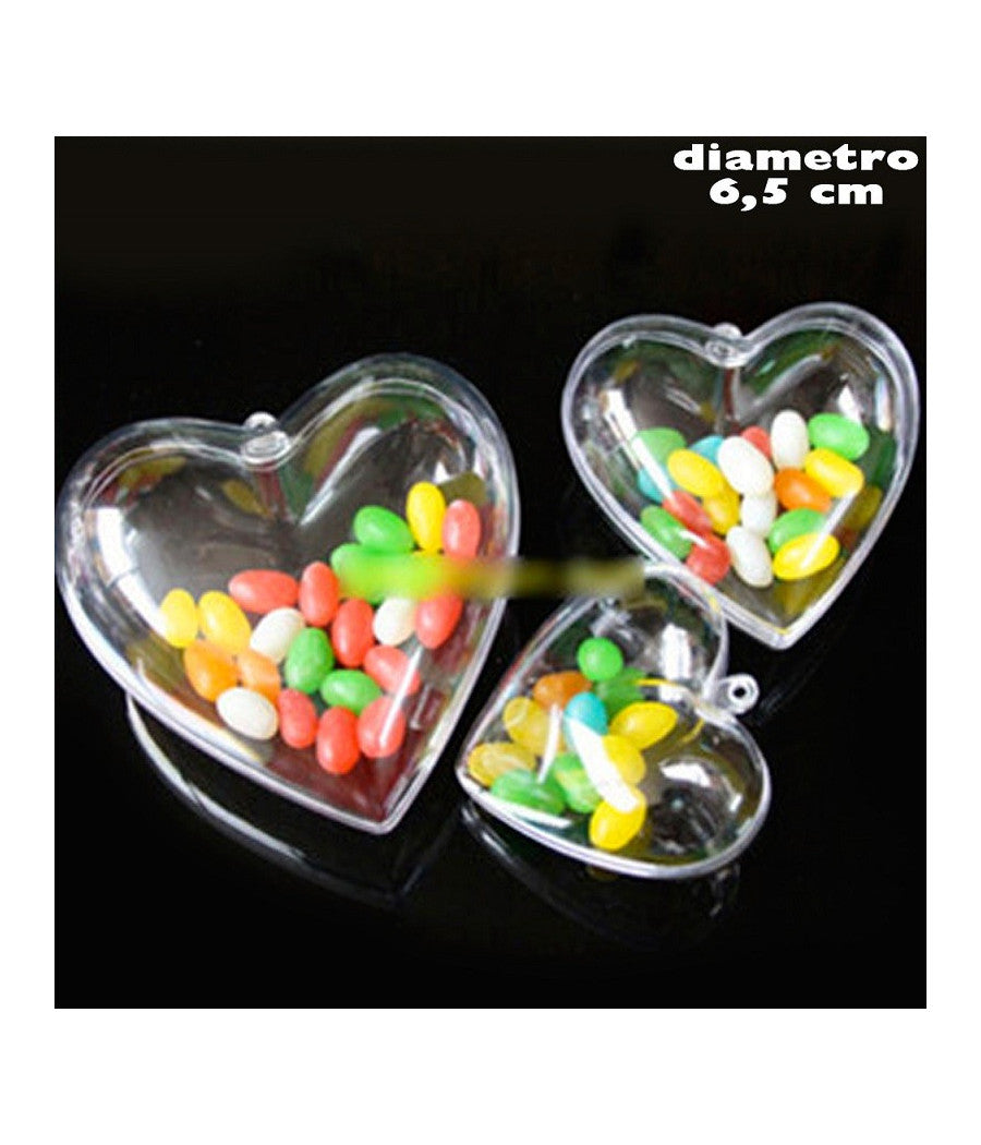 Set 3 Cuori Trasparenti Apribili Da Riempire Decorazione Natale 6,5 Cm         